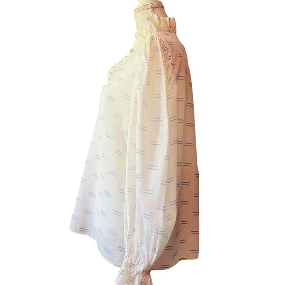 De Loreta Women's White and Blue Ruffle Long Sleeve Blouse Size Small - Picture 3 of 8